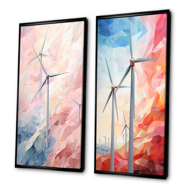 Minimalisme - Turbines à vent - Ensemble d'art mural sur toile 2, H 40 po x l 41 po, Cadre noir