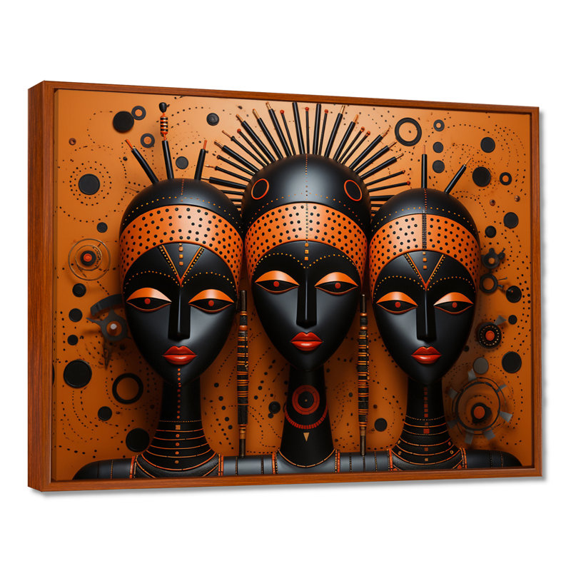 «African Tribal Rhythms IV - Tribal africain, reproductions encadrées, H 30 po x l 40 po x P 1,5 po, Cadre flottant brun