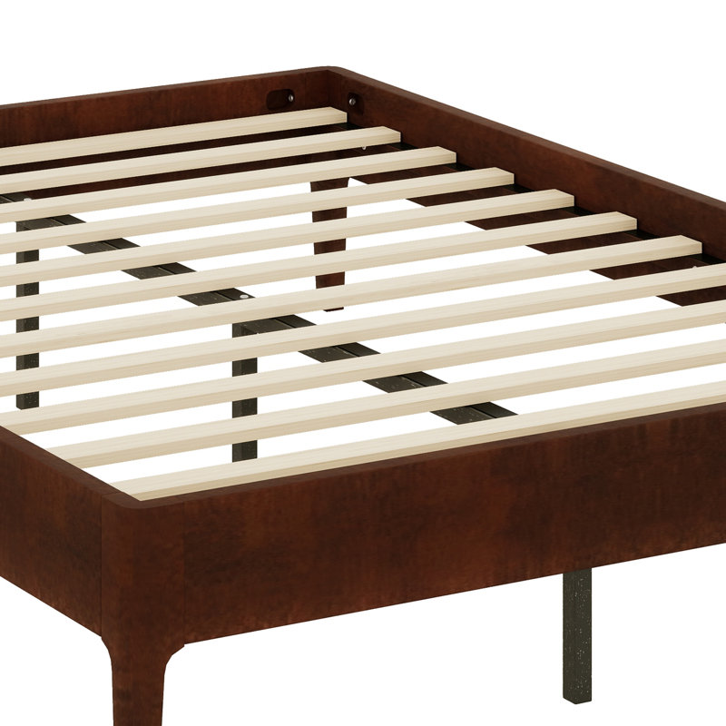 Modern Minimalist Platform Bed Featuring Wood Slat, Chocolate