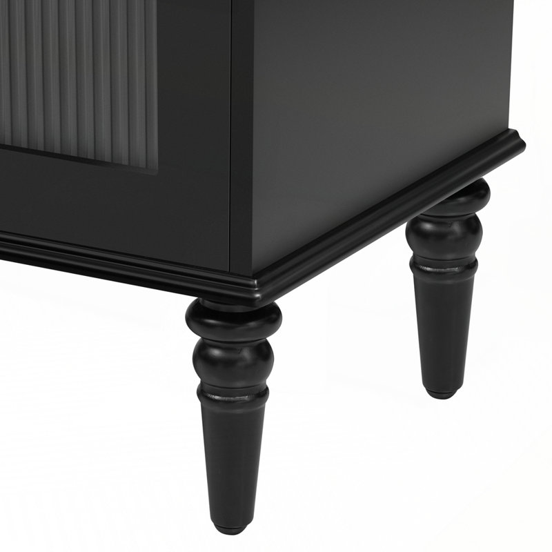 Charming Retro TV Stand With Fluted Glass Doors And Solid Wood Legs For Living Room, Black, 23"H x 68.9"L x 15.7"W