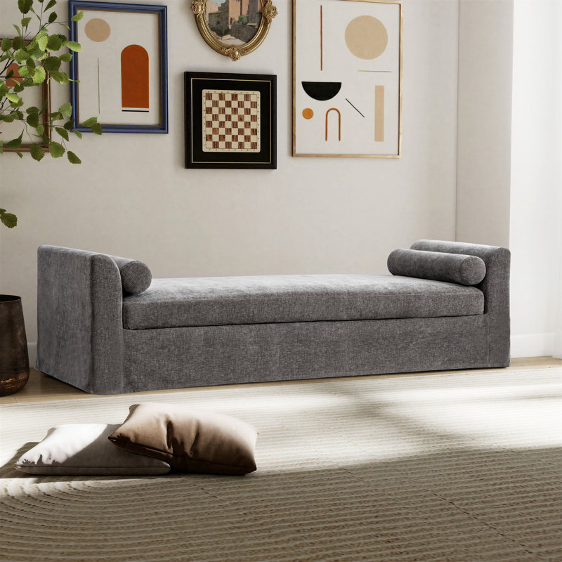 Banc rembourré avec deux coussins Modern Chenille, Gris