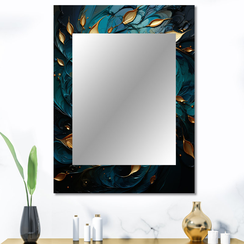 Mandala mystique turquoise doré - abstrait spirales murales, miroir décoratif turquoise, impression sur métal, 40 po x 30 po