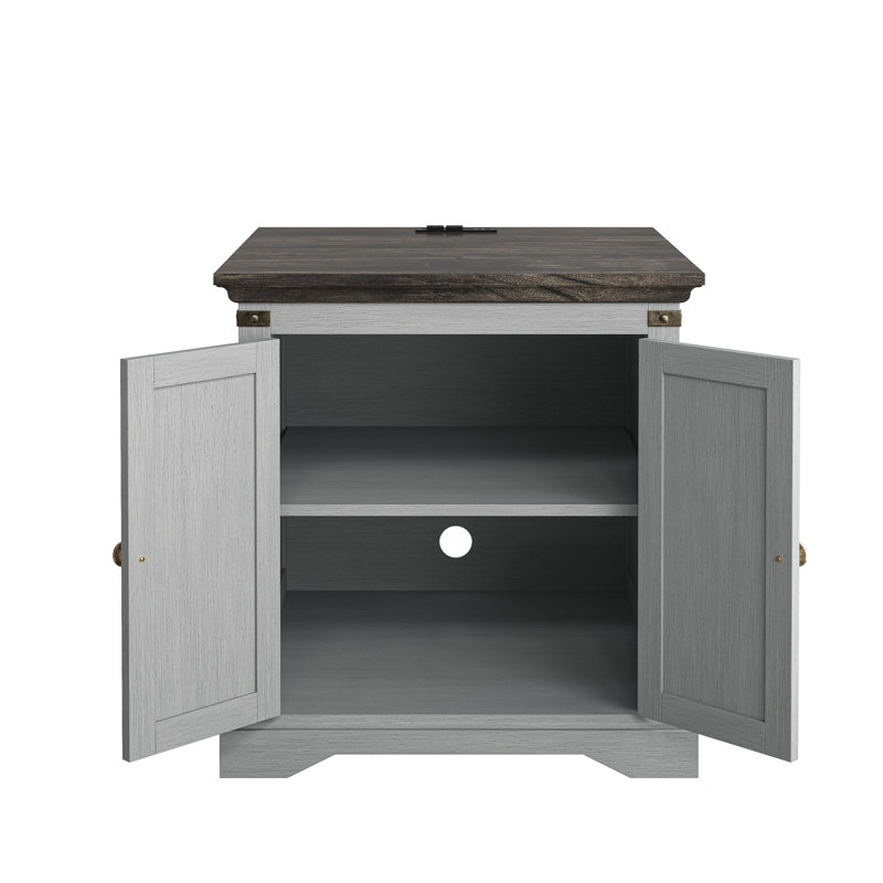 Taejuan End Table and Built-In Outlets, Black, Gray