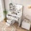 Coiffeuse avec 5 tiroirs, miroir caché à DEL et éclairage tactile Ciandra
