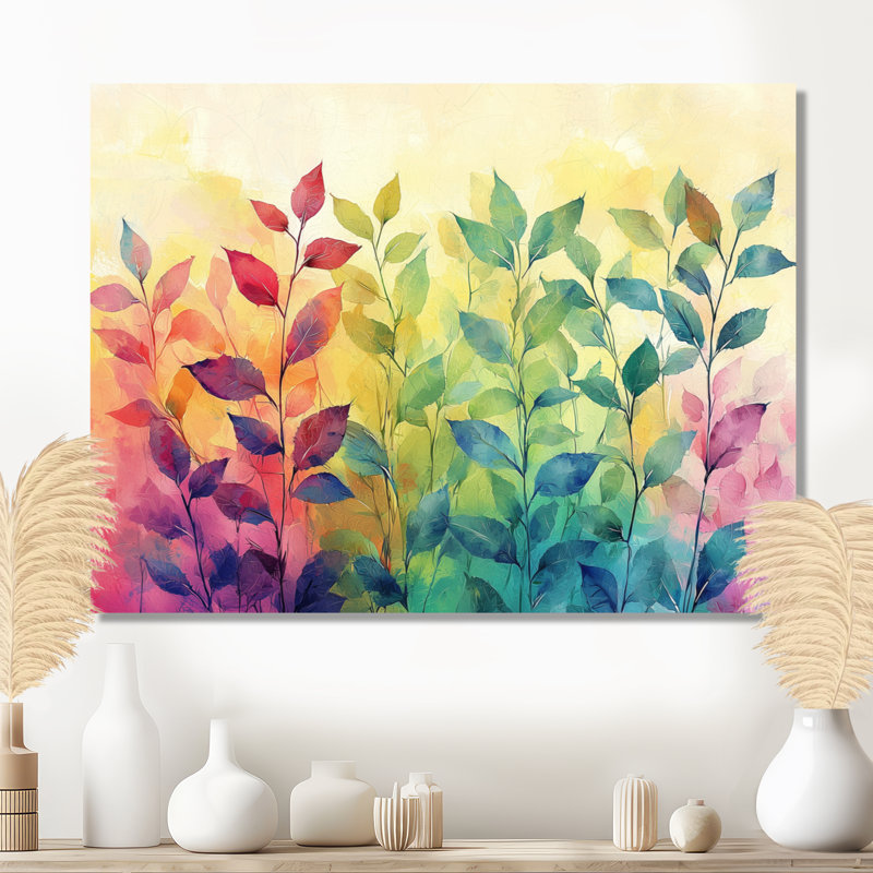 Neon Plants Pop Art - Herbes, art mural, H 16 po x l 32 po, Toile tendue, Ne s’applique pas