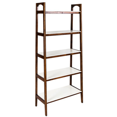 5-shelf Mid-century Bookcase With Solid Wood Foundation And Shelf Elegant Details