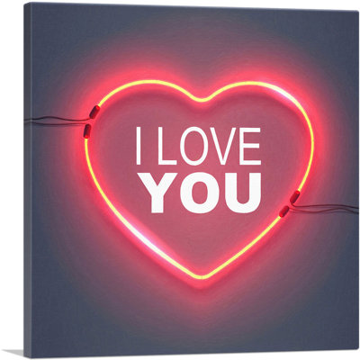 «I Love You Neon Heart», reproduction d'art textuel sur toile tendue