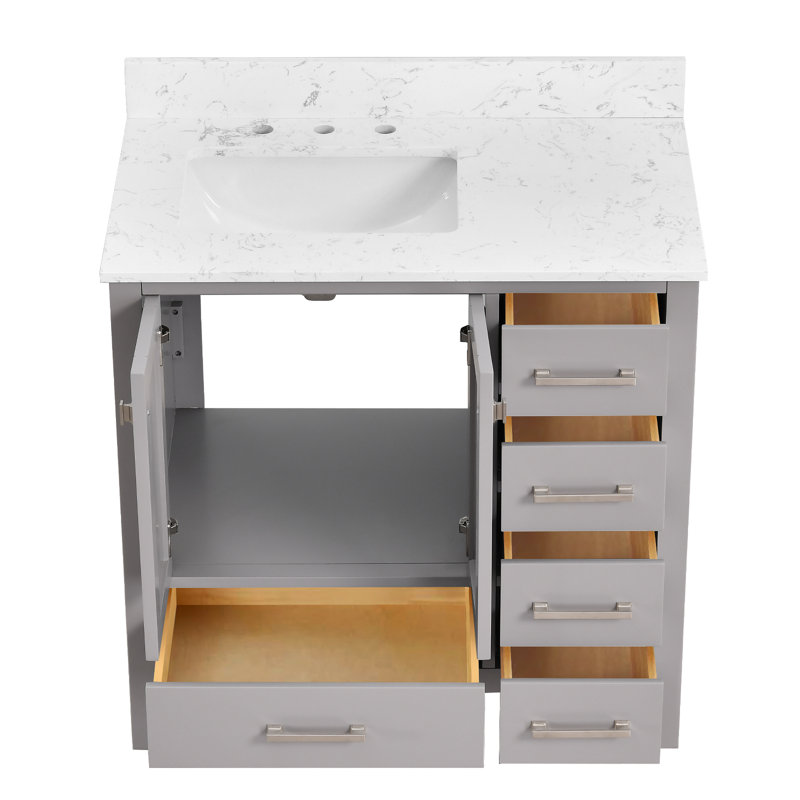 Meuble-lavabo de 36 po avec plateau en pierre reconstituée, Gris, Nickel brossé