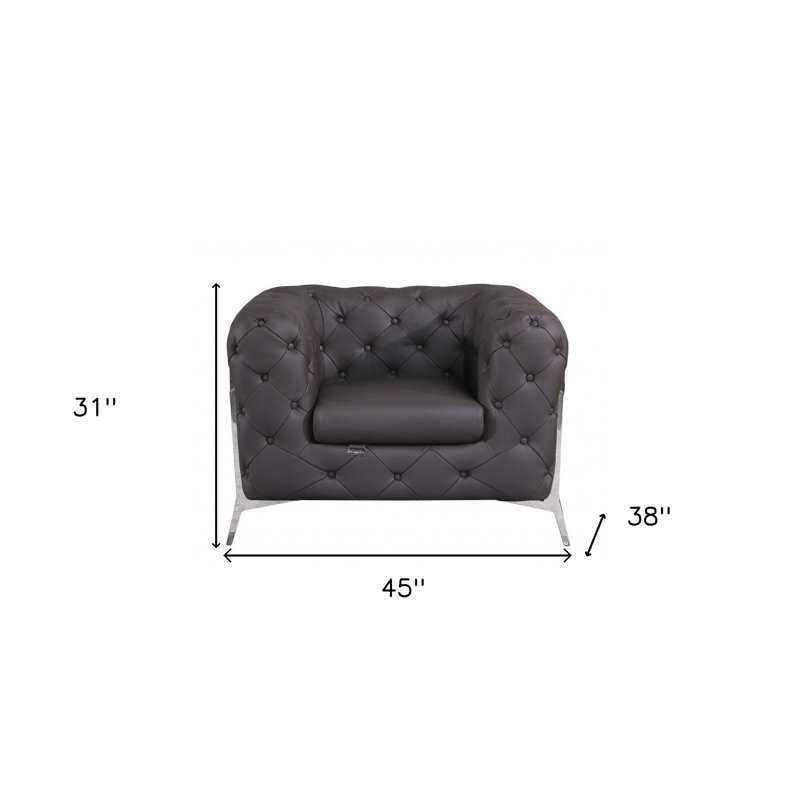  Fauteuil brun en cuir italien, Brown, Argent