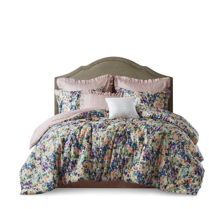 Édredon 8 pièces pour très grand lit avec une touche de style campagnard rétro, détails complexes sur les coussins et dessus respirant, 8 taies décoratives à volants, coton toutes saisons, revers doux