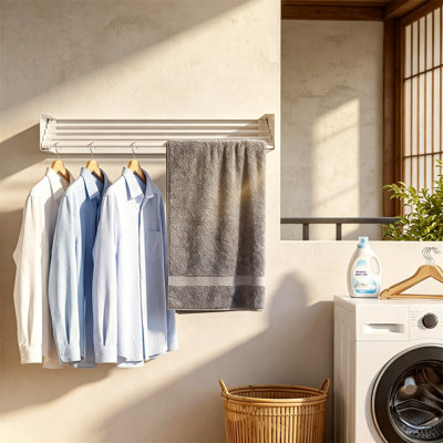 Wall Mounted Heavy Duty Retractable Clothing Drying Rack, 60 lbs Capacity Tiered Laundry Hanger