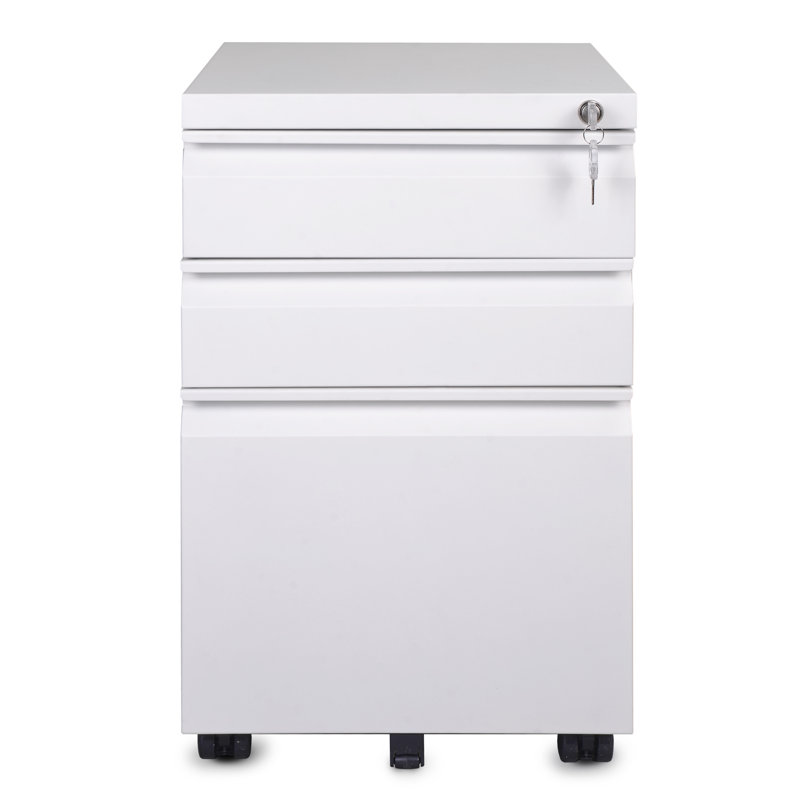 60cm Wide 3 -Drawer Mobile Steel File Cabinet, White