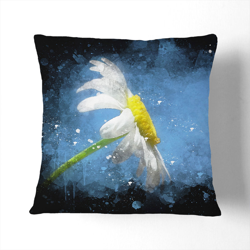 White Daisy Flower Scatter Cushion, 40cm H x 40cm W x 15cm D