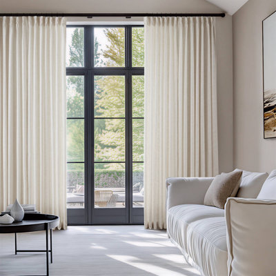 Elegant Pinch Pleat Curtains & Drapes, Heavyweight Poly Linen Ivory