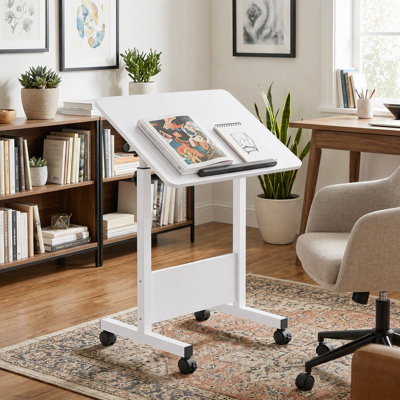 Height Adjustable Standing Desk on Wheels, Foldable Mobile Laptop Table for Bedroom Living Room Office