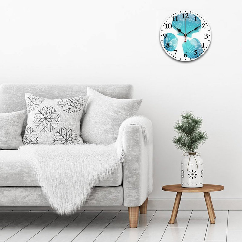 Horloge murale 12 po avec coquillage bleu aquarelle, pour salle de bain