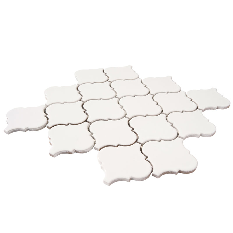 3.3" x 3.4" Porcelain Arabesque Mosaic Floor Use Tile, White