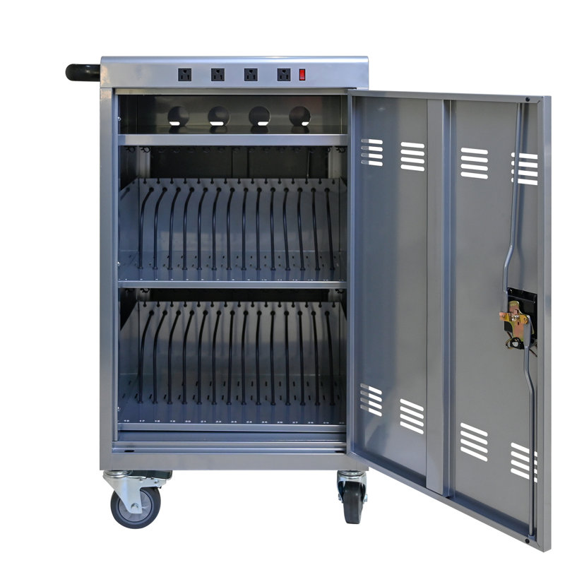 Silver 35 Charging Cart Cabinet - For Tablets & Laptops Rapid Charging, Safe Keeping, Strong Build Tablets, Efficient Locked ,