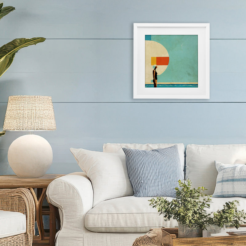 «Midcentury Pool», reproduction d'art encadrée sous verre par Layla Oz, Cadre blanc côtier, H 16 po x l 16 po