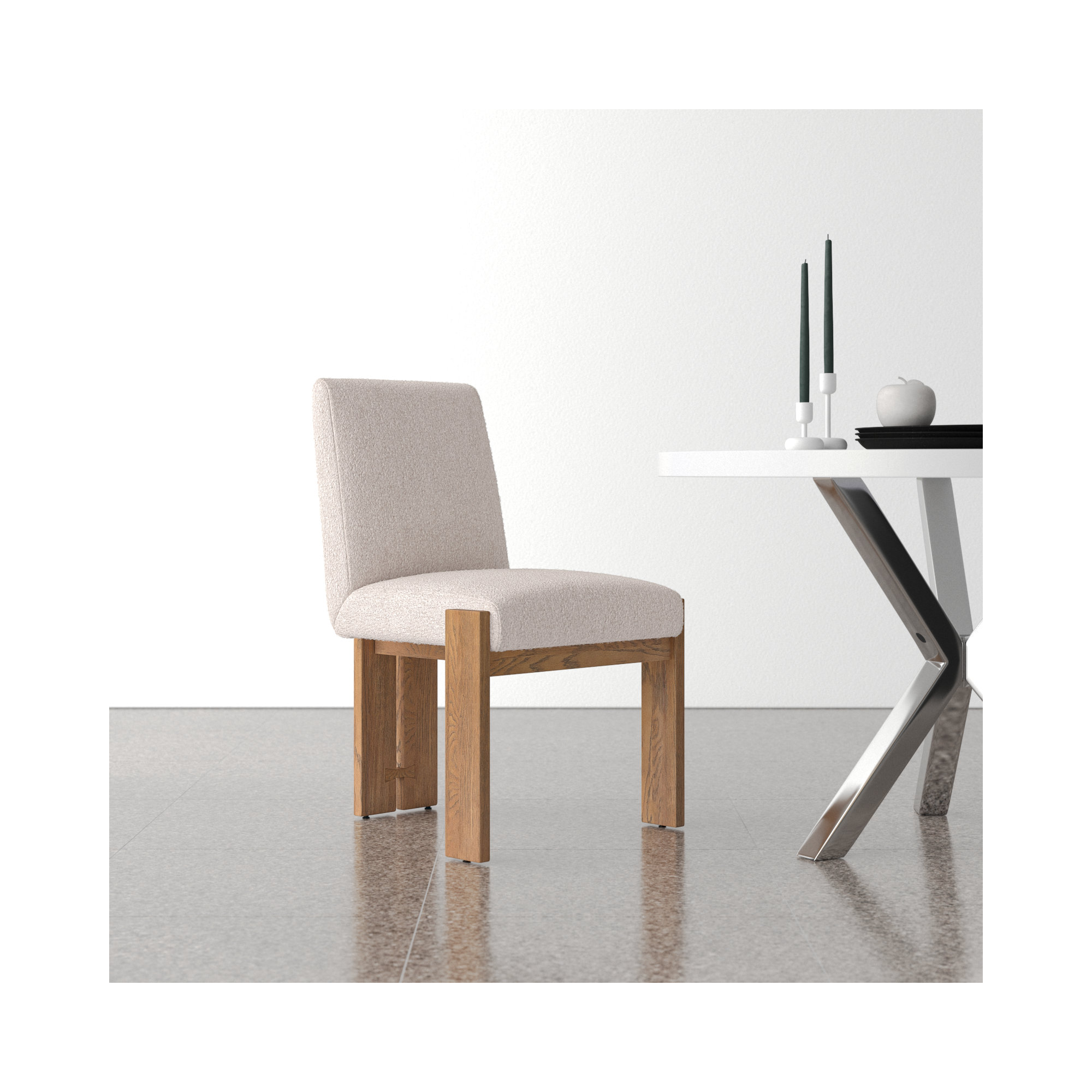 Asmund Solid Wood Upholstered Side Chair, Light Brown, Cream