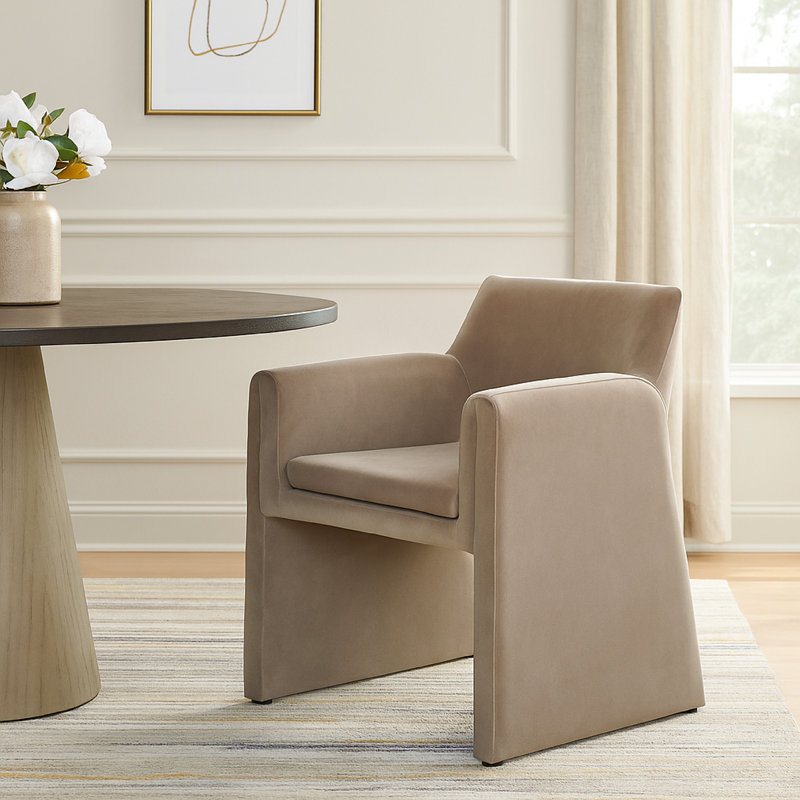 Fena Accent Dining Chair, Light Camel Brown Velvet, Low Back