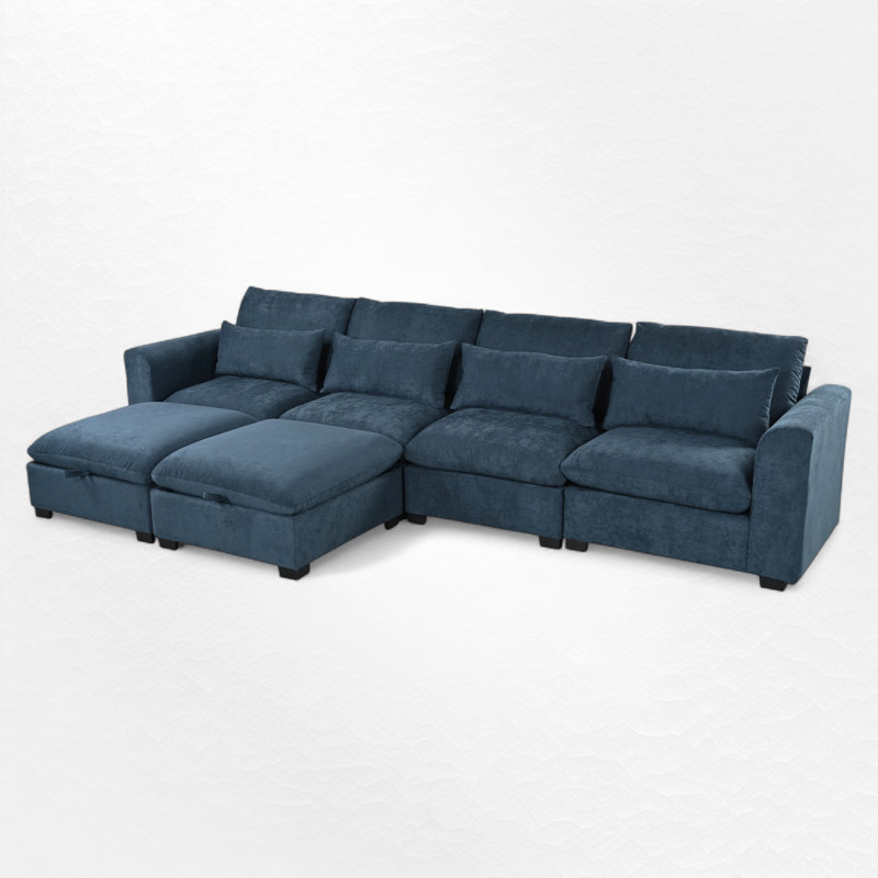 6 - Piece Upholstered Sectional, Blue Polyester/Linen Blend