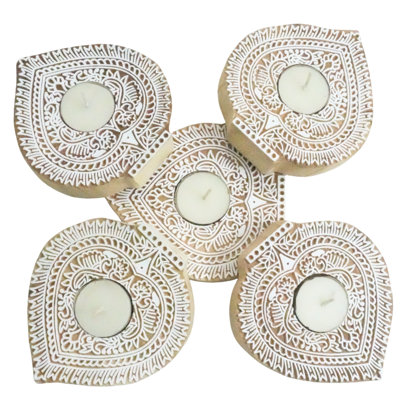  Natural Wood Candle Stand Handcrafted 5x4.2 Holder with Smooth Stain Polish-(Pack Of-5)