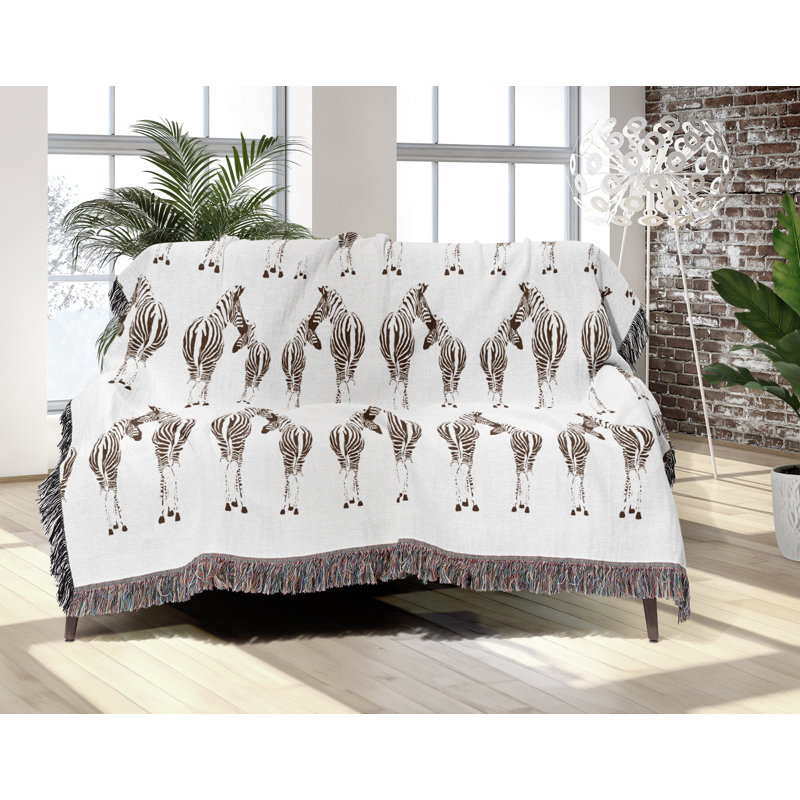 Jeté en mélange de coton Ziggy Zebra, Brun rouille / blanc cassé, L 80 po x l 60 po