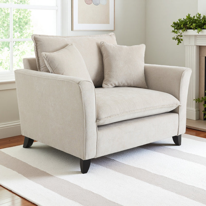 Living Room Chairs, Upholstered Armchair with Rubberwood Legs, Cream