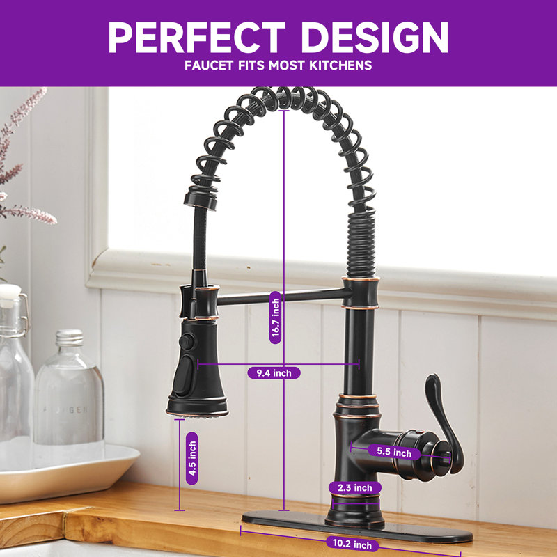 VIBRANTBATH Pull Down Kitchen Faucet, Beautiful Modern Design, High Quality Construction, Easy Install, 3 Spray Settings, Strong Water Pressure