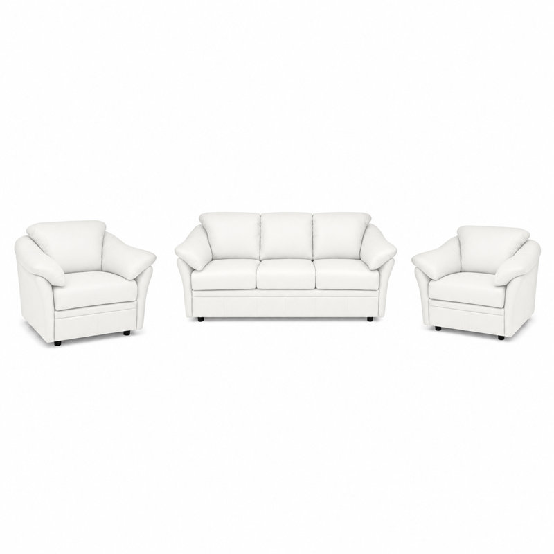 Ensemble de canapé en cuir fleur et 2 chaises Ramdev, White Genuine Leather