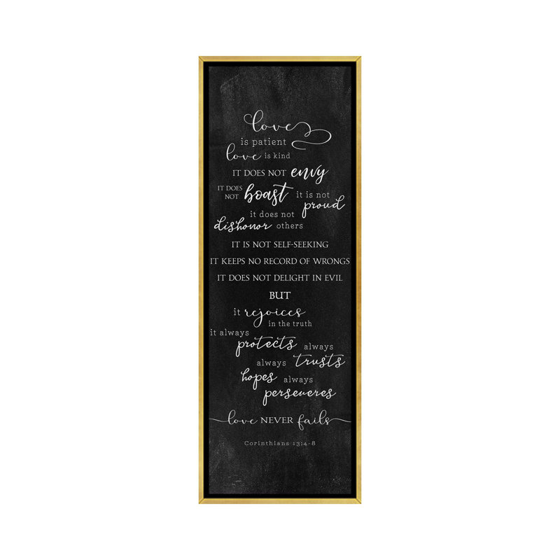 «Love Is» par Natalie Carpentieri - reproduction d'art textuel, Toile encadrée d'or, H 60 po x l 20 po x P 1,5 po