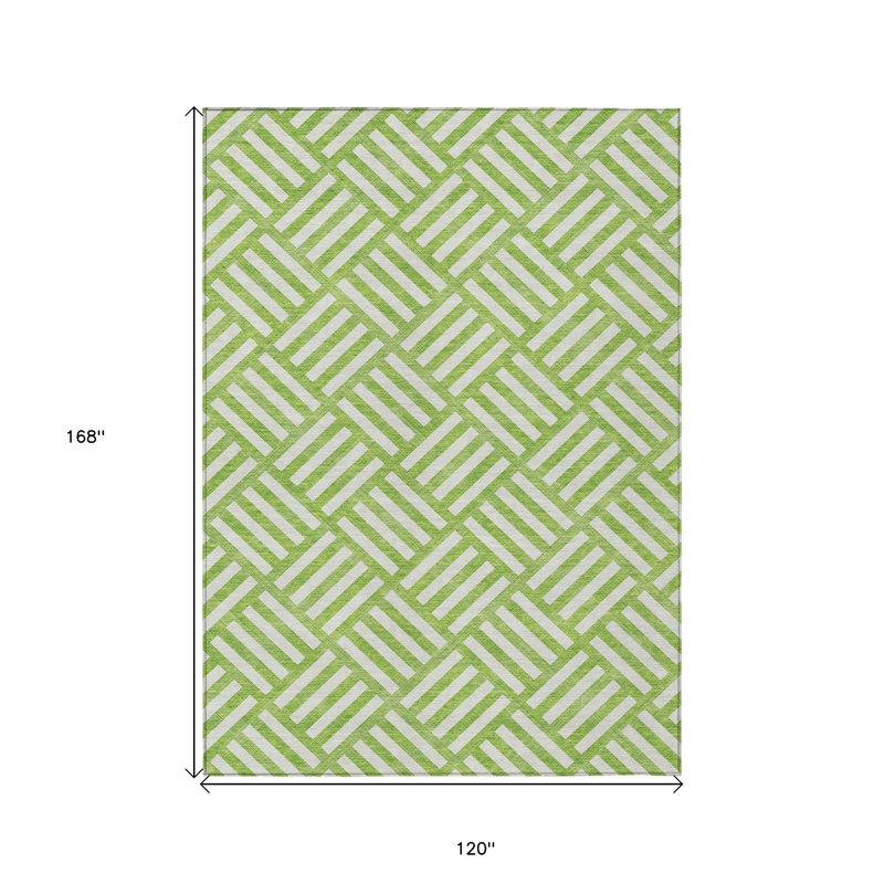 Tapis extérieur lavable à motif géométrique vert lime et ivoire 10 pi x 14 pi