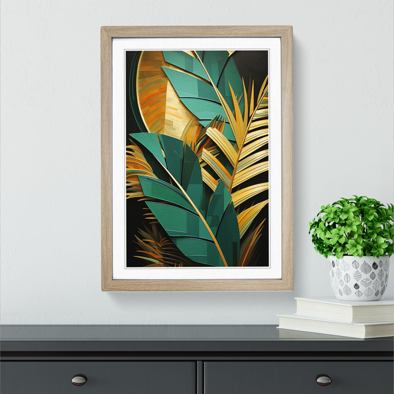 Palm Leaf Constructivism - Single Picture Frame Print on Wood, Oak Framed, 64cm H x 46cm W x 2" D
