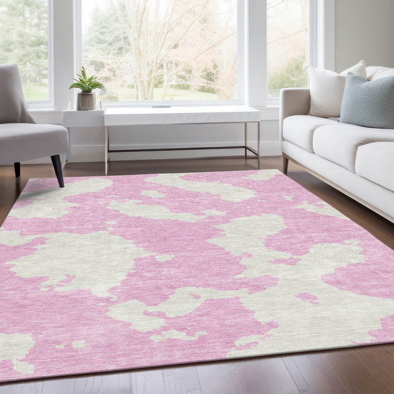 Premium Machine Washable Prisco Pink Rug, Rectangle 9' x 12'