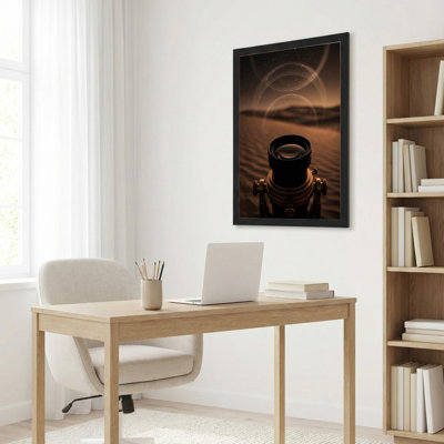 Art mural sur toile noir encadré pour le salon, la chambre à coucher, le bureau ou le vestibule - décoration murale décorative avec lentille désertique
