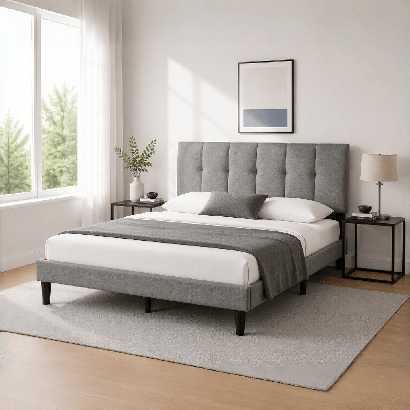 Dajai Upholstered Unfinished Platform Bed, Light Gray, Full