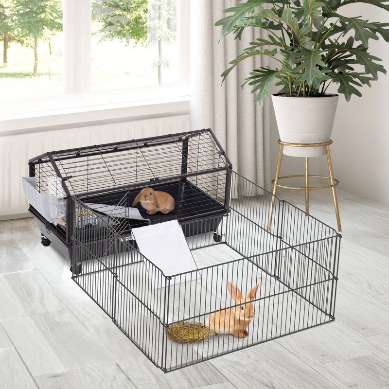 Cage pour petits animaux avec roulettes, bouteille d'eau, L 35 po