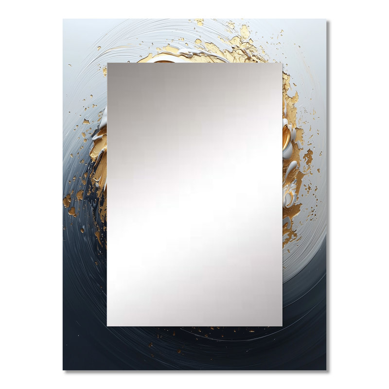 White Black Gold Cosmic Whirlpool IV - Abstract Spirals Mirror, Gold Decorative Wall Mirror, Printed Metal Art, 32" x 24"