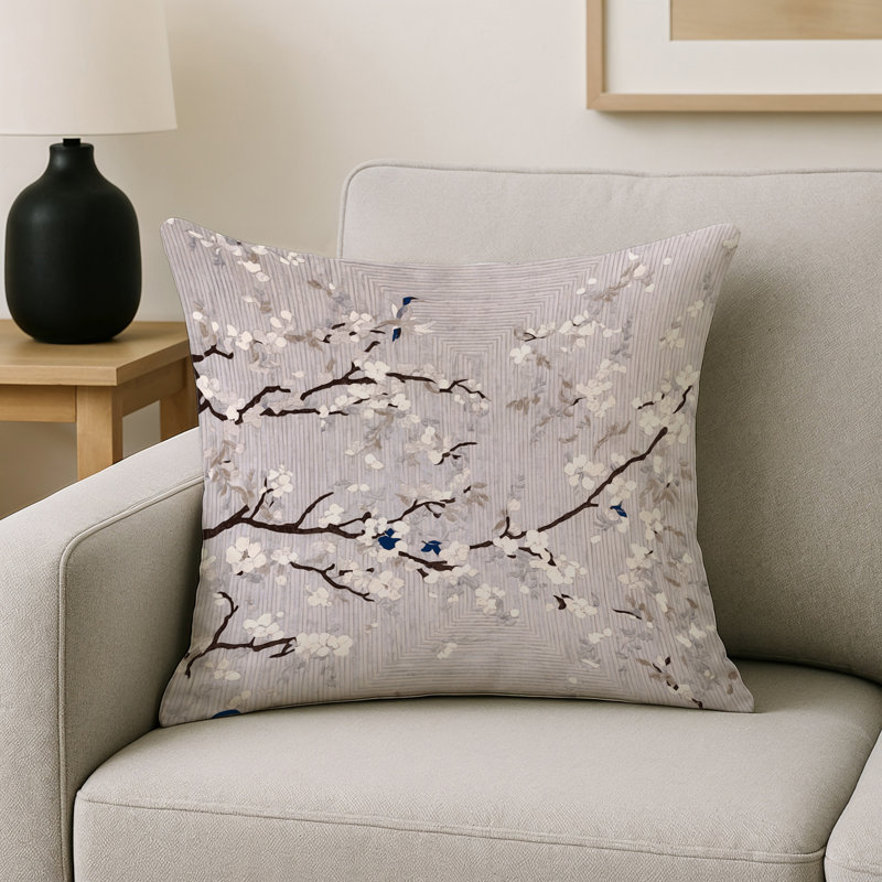 Coussin décoratif intérieur / extérieur gris Modern Modern, Gris / beige floral 4, Carré 16 po