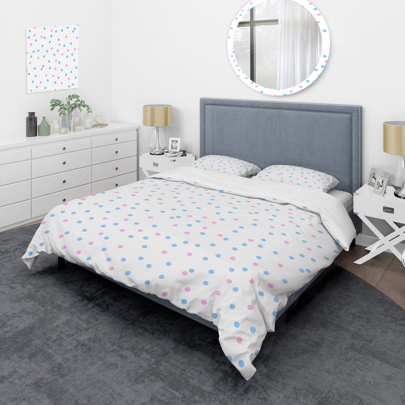 Blue and Pink Circle Dots - Ensemble de housse de couette abstrait - Microfibre de polyester