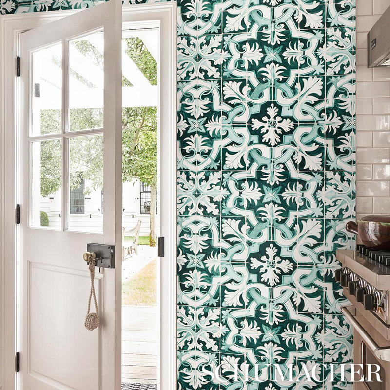 Schumacher x Mary McDonald Azulejos Wallpaper, Emerald