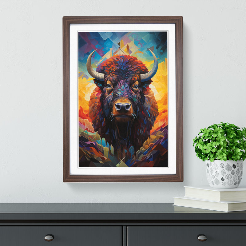 Buffalo Orphism No.3 - Single Picture Frame Print on Wood, Walnut , 64cm H x 46cm W x 2cm D