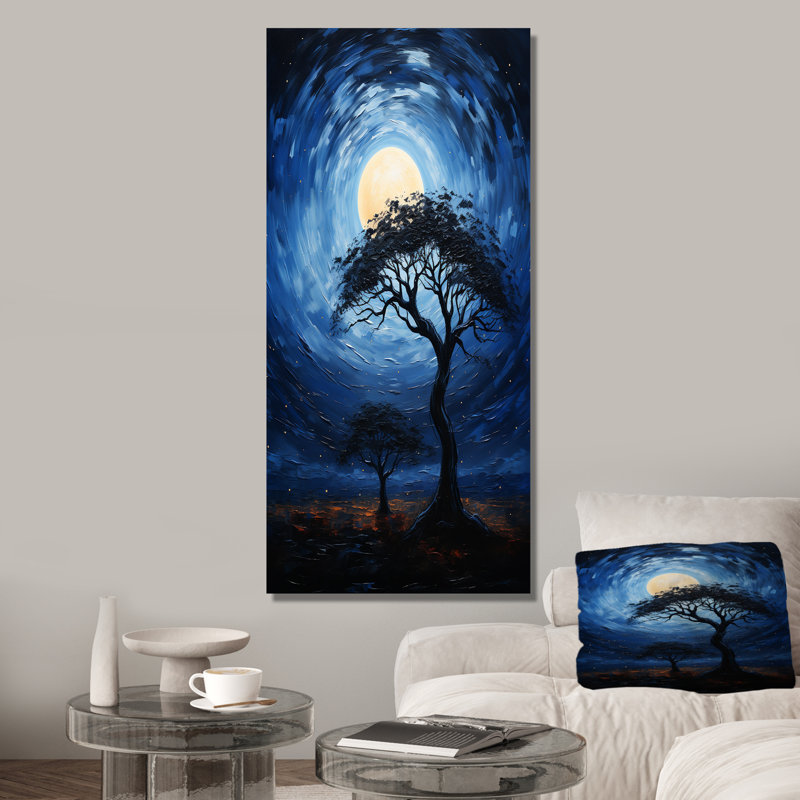 Arbre bleu africain Serengeti 3 - Art mural africain, Toile tendue, H 20 po x l 12 po