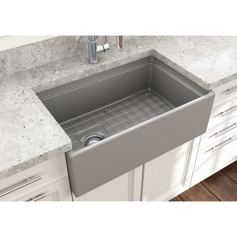 30'' L Single Basin Kitchen Sink, Matte Gray