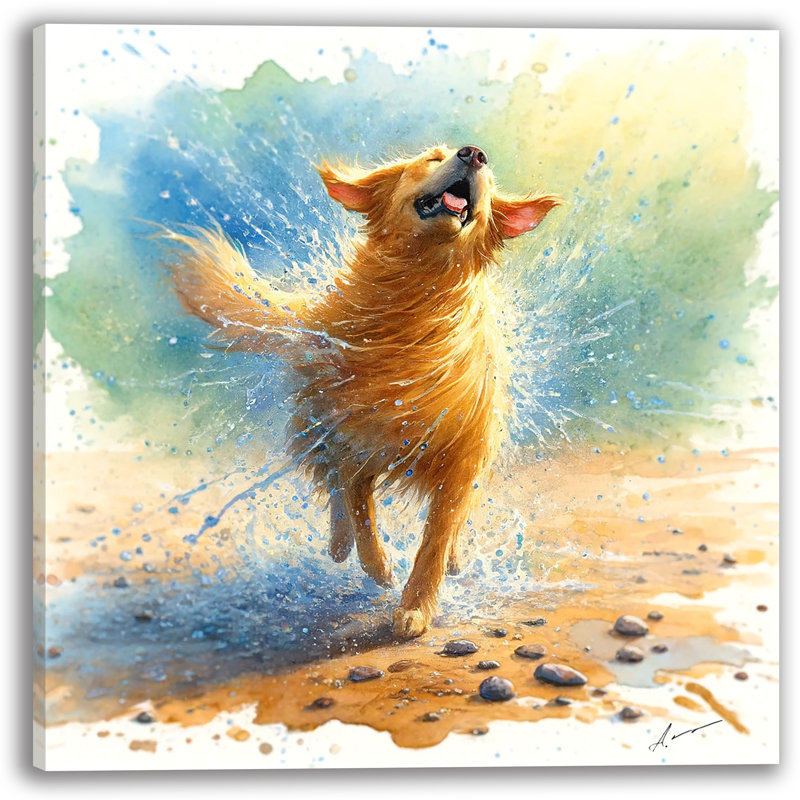 «Exuberant Shake - Playful Dog Water Splatter» sur toile, H 20 po x l 20 po x P 1,5 po