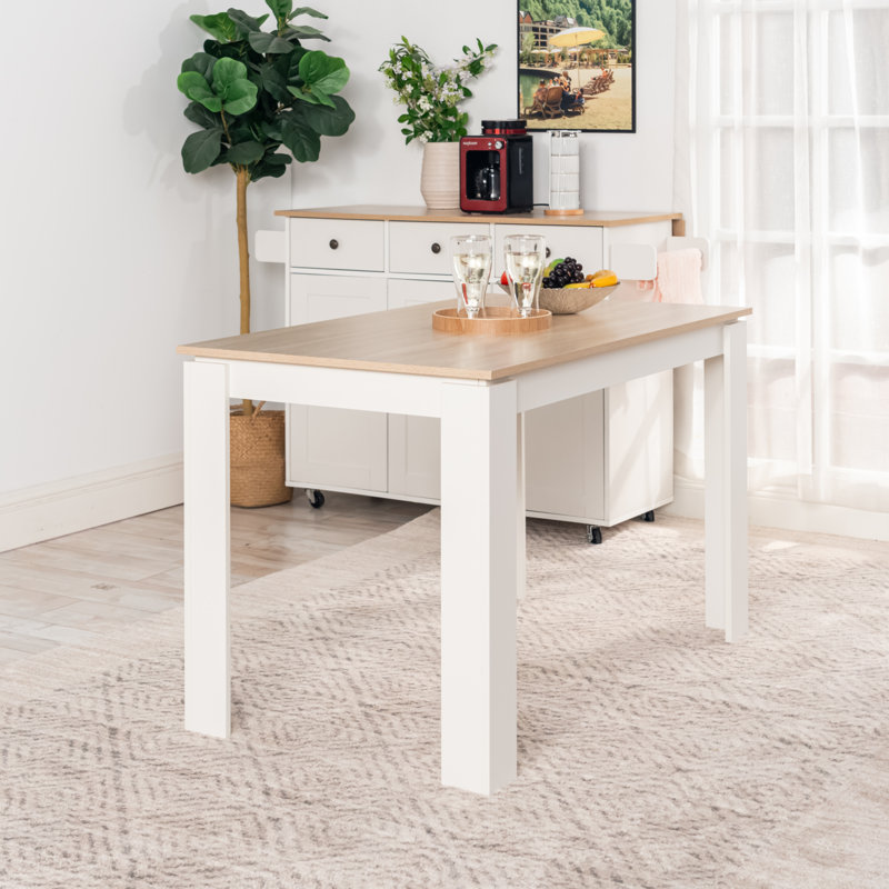 Elegant Rectangle Dining Table, Sturdy Kitchen Table, 29.50”H x 47.20”L x 27.60”W, Oak, White