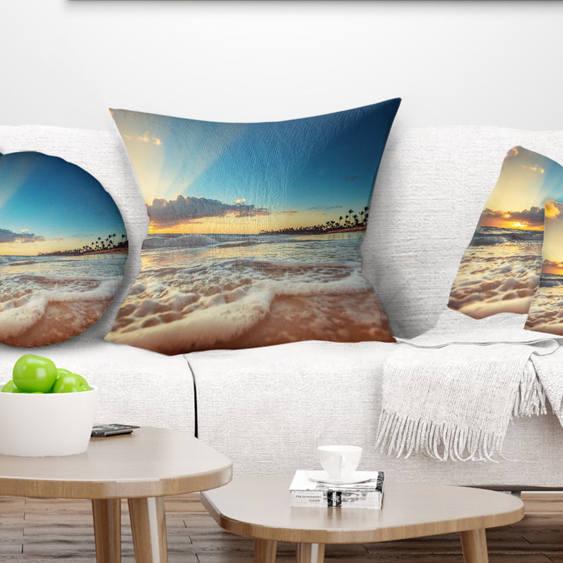 Coussin imprimé plage exotique en République Dominicaine, 16 po x 1 po, Coussin décoratif