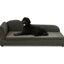 Espace de détente pour chien de taille moyenne et grande - conception moderne avec motif irrégulier, accoudoir simple, housse en lin respirant, pieds en plastique bas gris foncé, dimensions pour animaux de compagnie surdimensionnés de 55 po x 26 po x 18,5 po