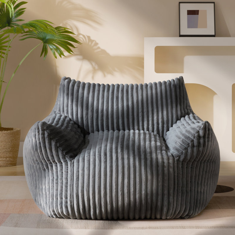 Compression Lazy sofa living room bedroom single sofa chair corduroy fabric sofa, Dark Gray Cotton Blend